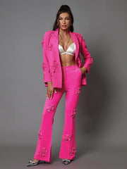 Ensemble blazer à motifs floraux rose fuchsia 