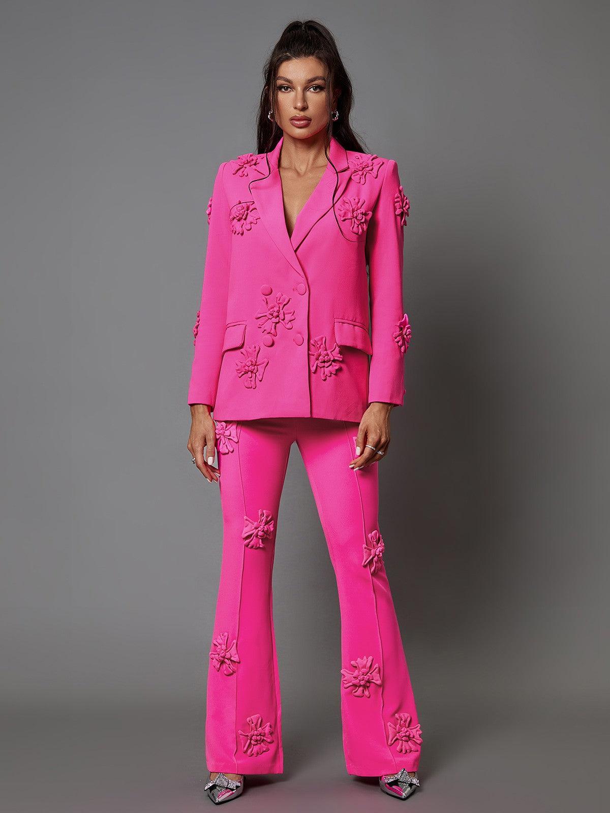 Ensemble blazer à motifs floraux rose fuchsia 