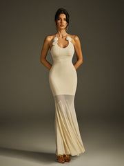 Halterneck Flower Mesh Maxi Dress