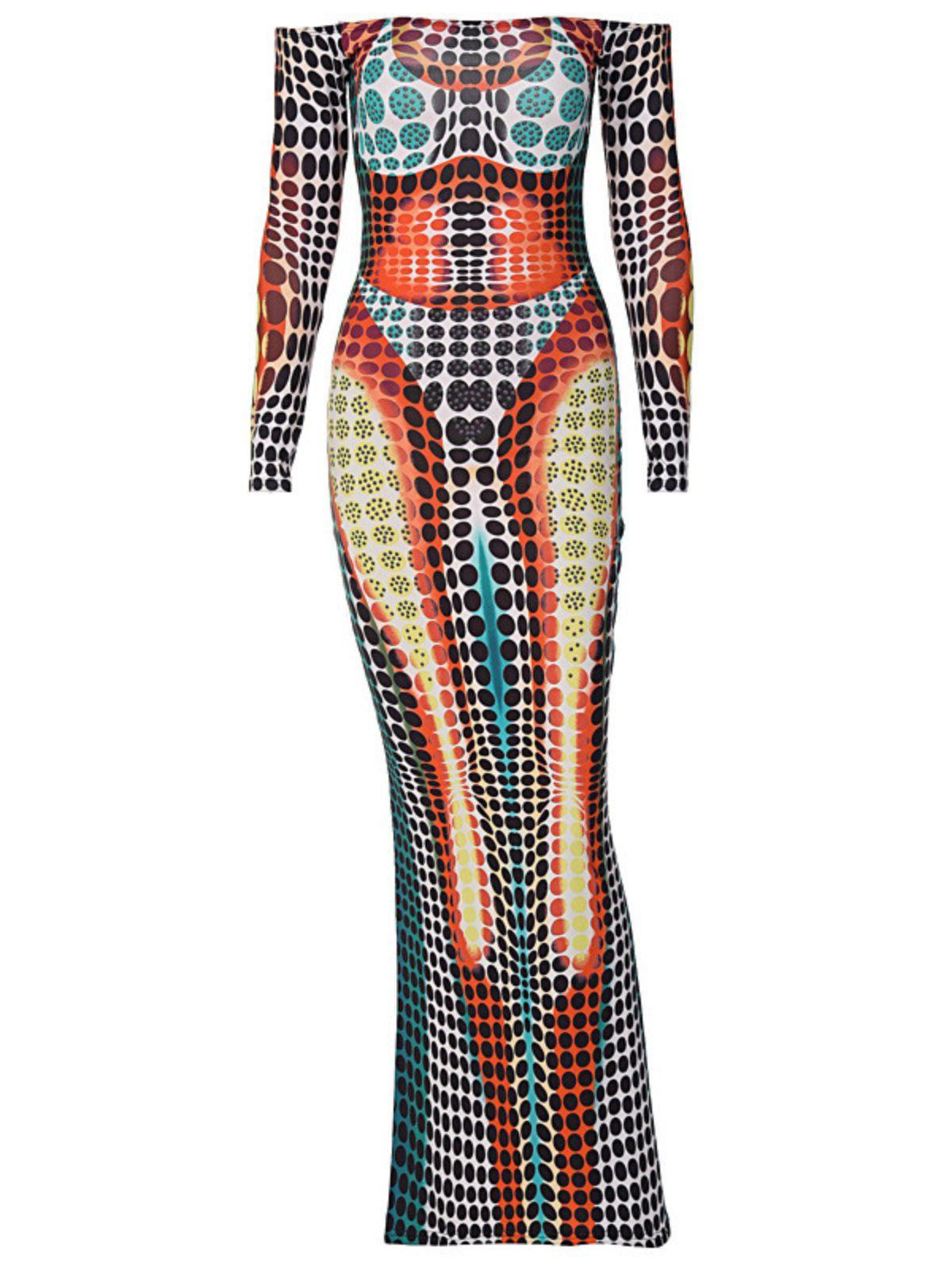 Robe maxi épaules dénudées multicolore 