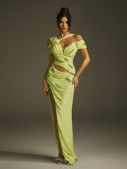 Robe maxi fendue à sequins découpés 