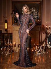Robe longue sirène en strass et cristal 