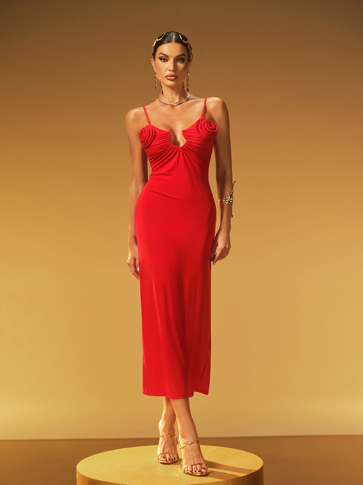 Robe midi à fleurs spaghetti 