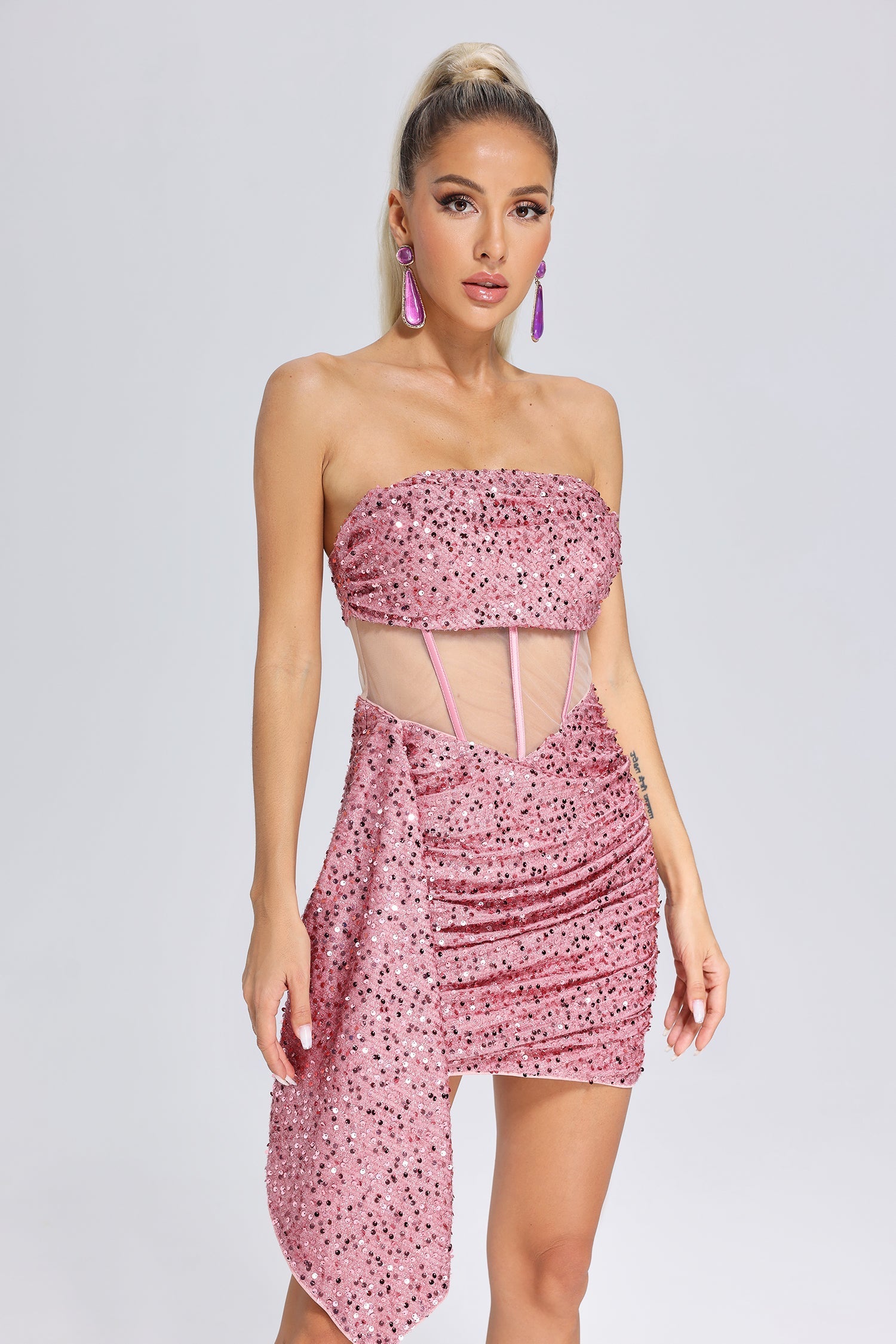 Sequin Ruched Mini Dress