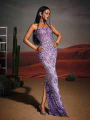 Robe longue bustier à fleurs et strass 