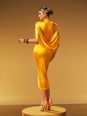 Robe midi froncée à col en V 