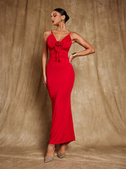 Robe longue drapée à fleurs dos nu 