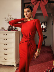 Robe maxi à manches longues et nœud 
