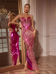 Robe longue bustier à découpes 