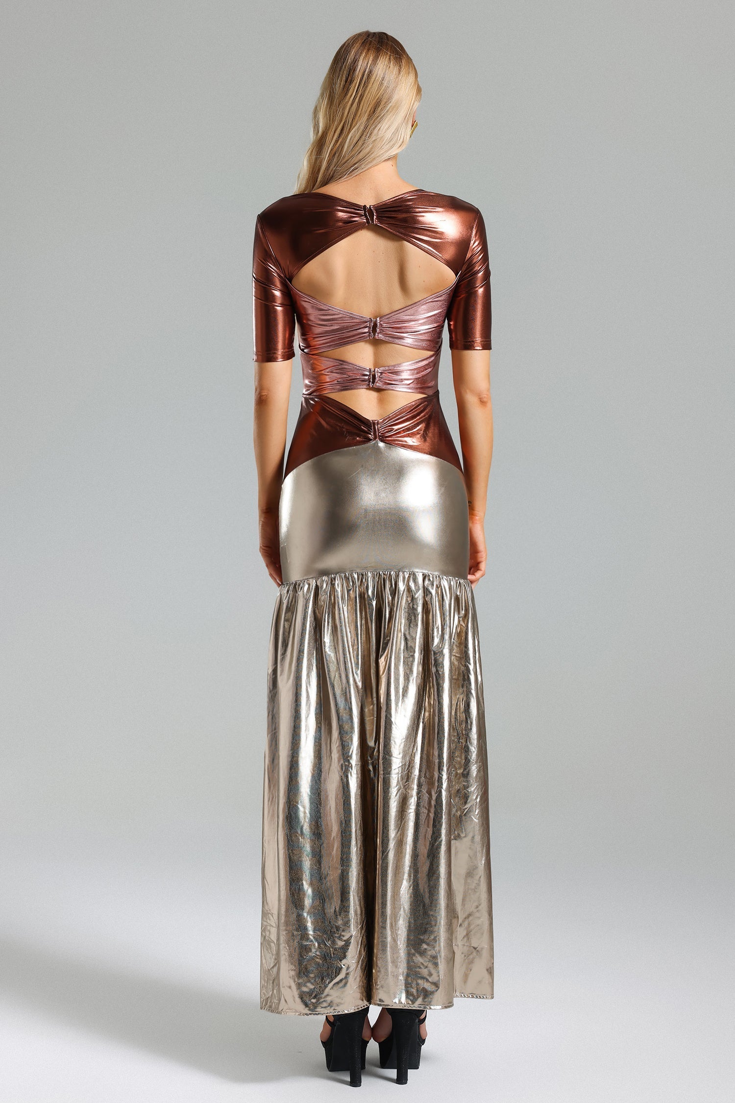 Metallic Cut Out Maxi Dress