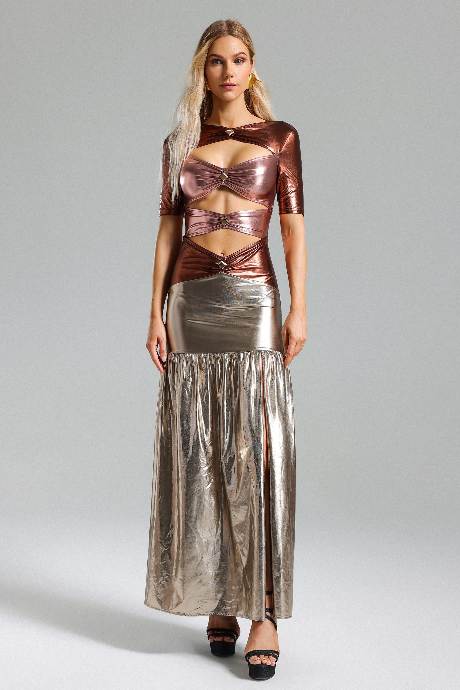 Metallic Cut Out Maxi Dress