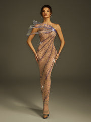 Robe longue asymétrique papillon diamant 