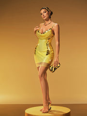 Robe mini en résille à strass et spaghetti 