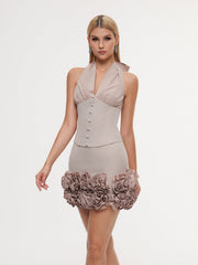 Halterneck Ruched Skirt Set