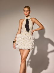 Folded Collar Flower Mini Dress