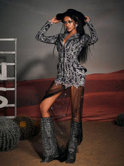 Robe blazer drapée imprimée à strass 