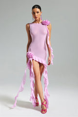 Flower Mesh Ribbon Mini Dress