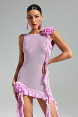 Flower Mesh Ribbon Mini Dress