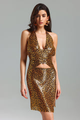 V Neck Leopard Metal Set