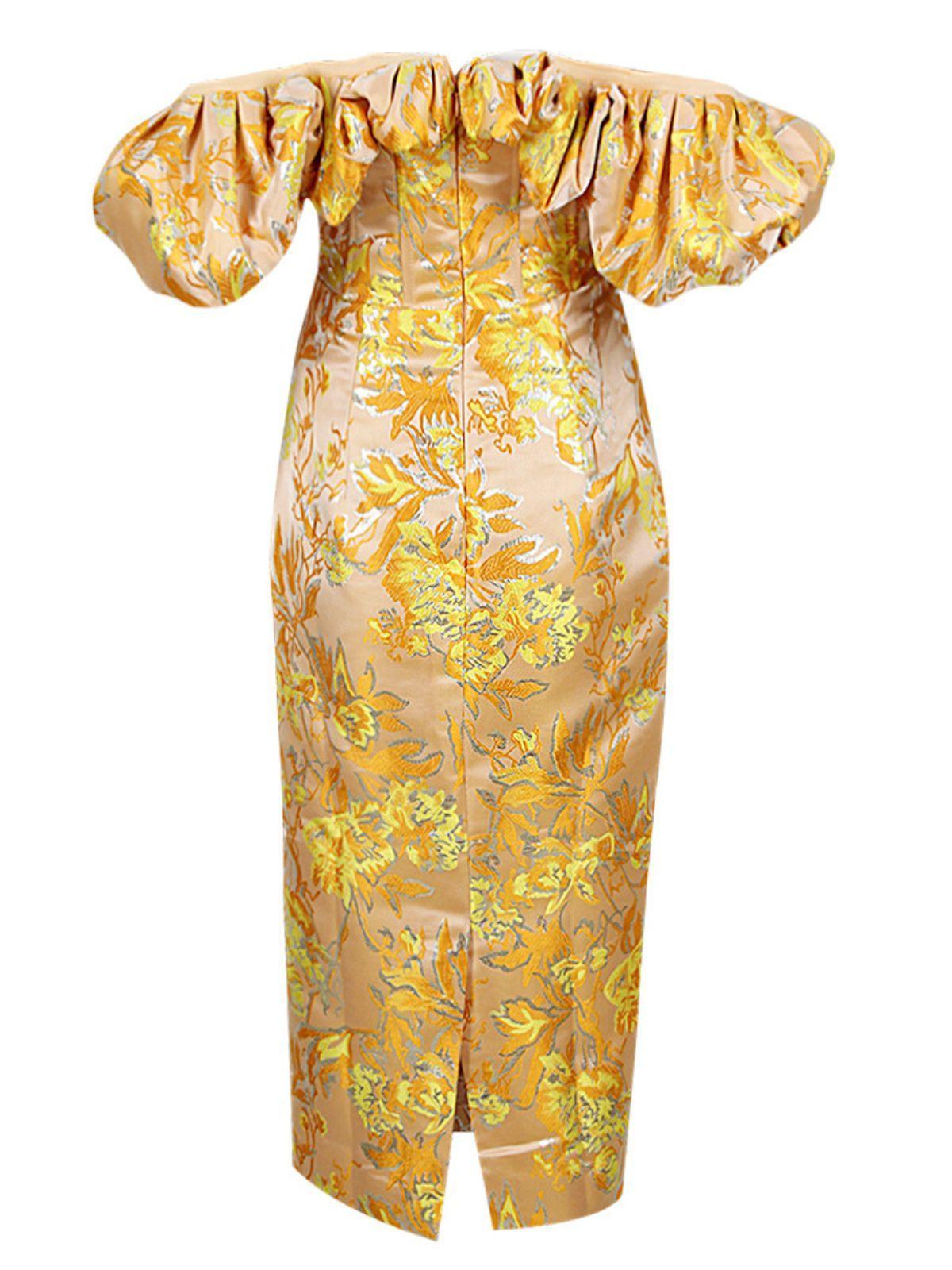 Robe midi jacquard à épaules dénudées 