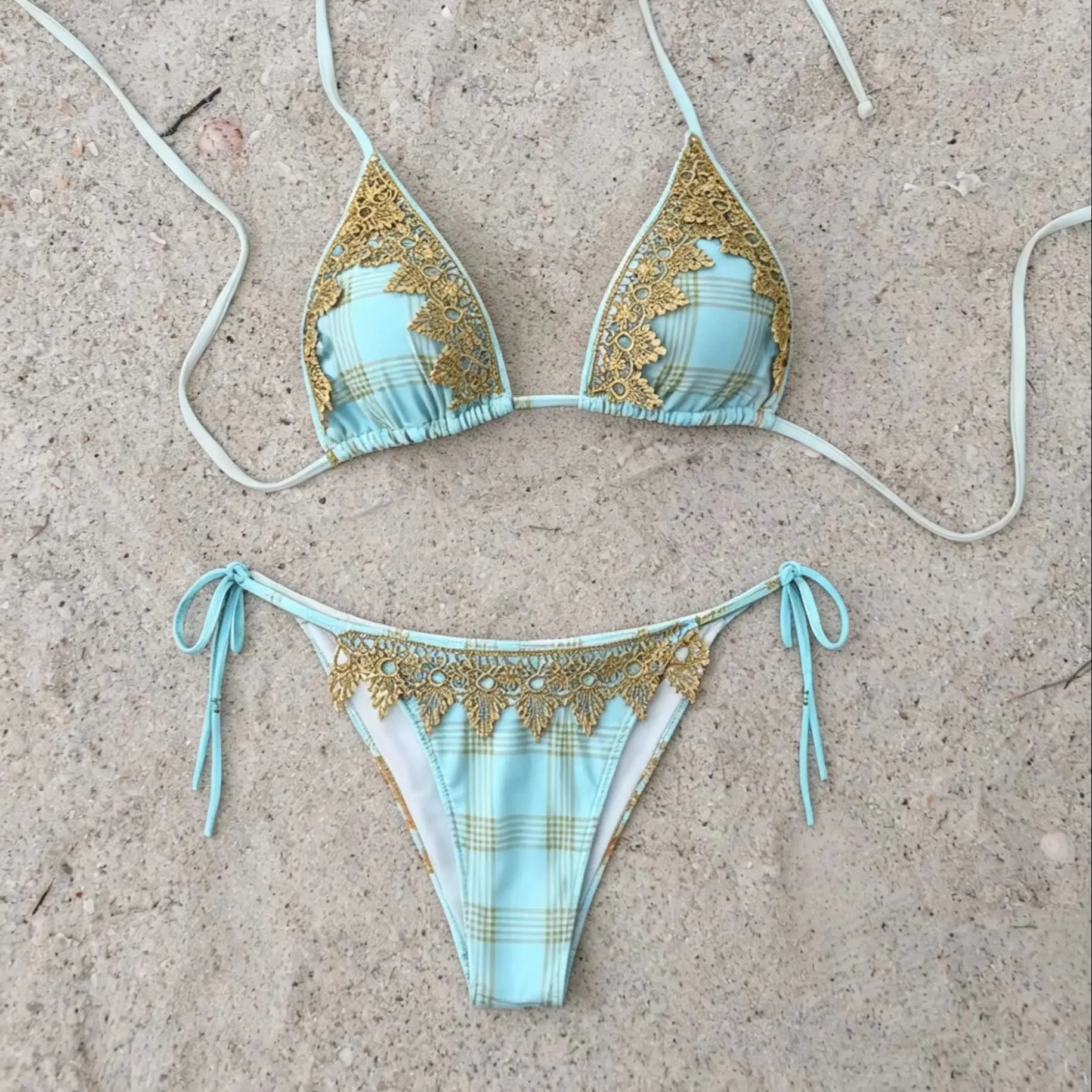 Lace Bikini Swimsuit Bikini V Neck Swimwear Separates Halter Two Piece Bikini Set Swimwear Resort Wear Bathing Suit