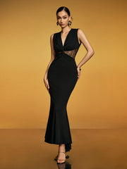 Robe longue en dentelle torsadée à col V 