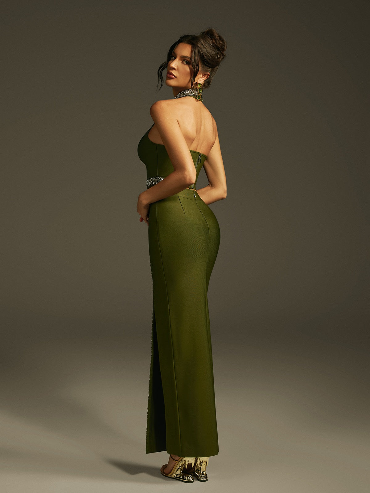 Ensemble jupe bandage dos nu à cristaux 