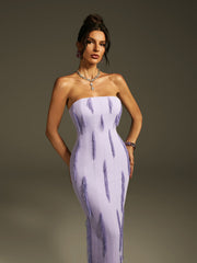 Strapless Beaded Fringe Maxi Dress