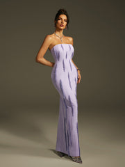 Strapless Beaded Fringe Maxi Dress