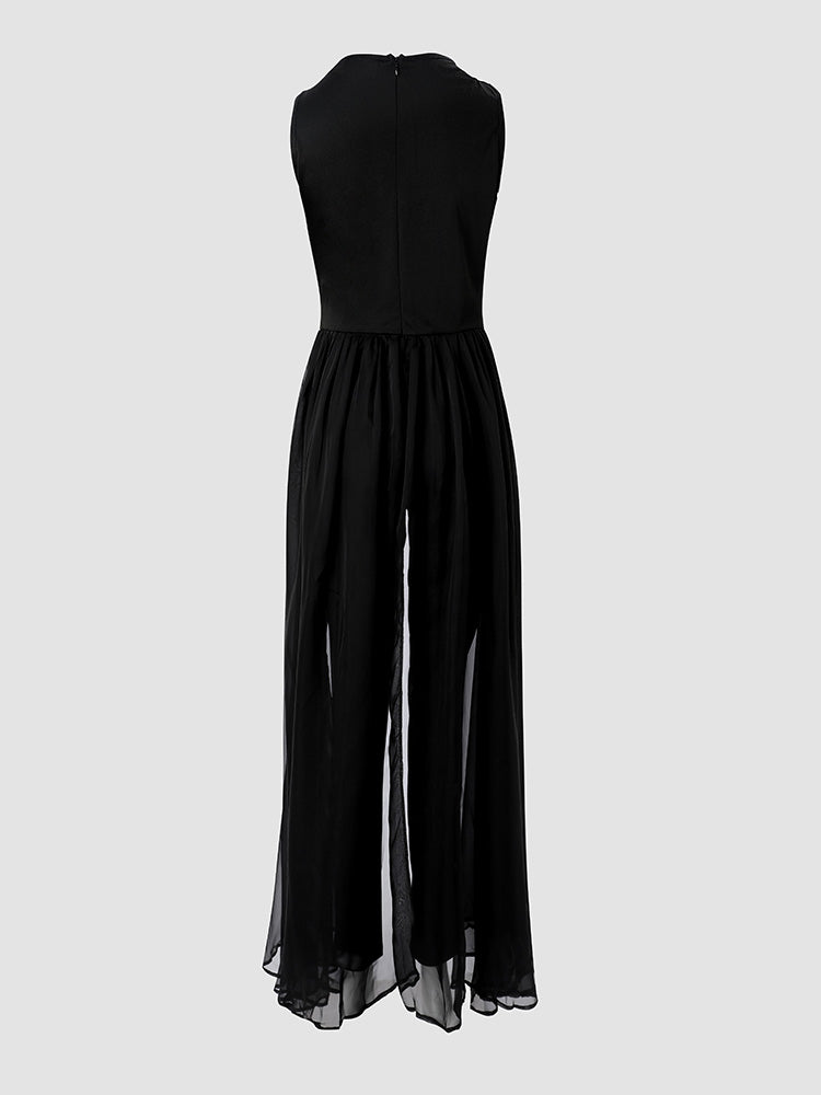 Rhinestone Mesh Sleeveless Jumpsuits