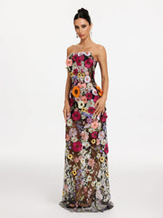 Strapless Flower Embroidered Maxi Dress