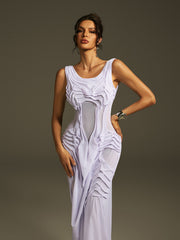 Robe maxi froncée sans manches 