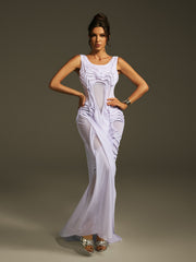 Robe maxi froncée sans manches 