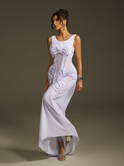 Robe maxi froncée sans manches 