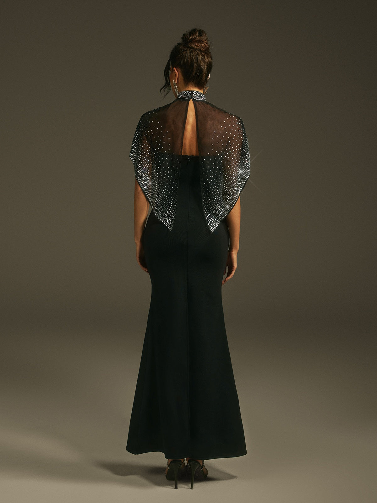 High Neck Rhinestone Bandage Maxi Dress