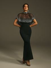 High Neck Rhinestone Bandage Maxi Dress