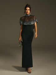 High Neck Rhinestone Bandage Maxi Dress