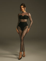 Combinaison en résille à strass 