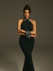 Robe longue dos nu à cristaux 