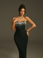 Strapless Crystal Fringe Bandage Dress