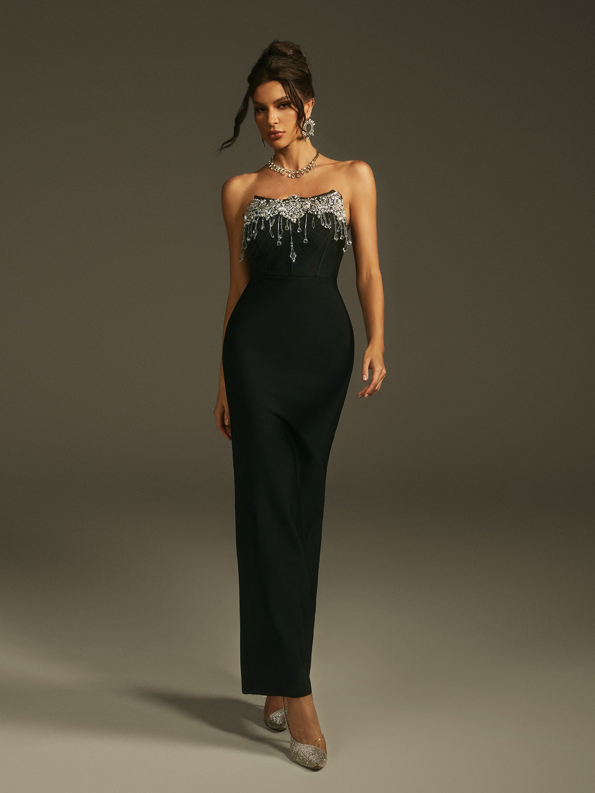 Strapless Crystal Fringe Bandage Dress