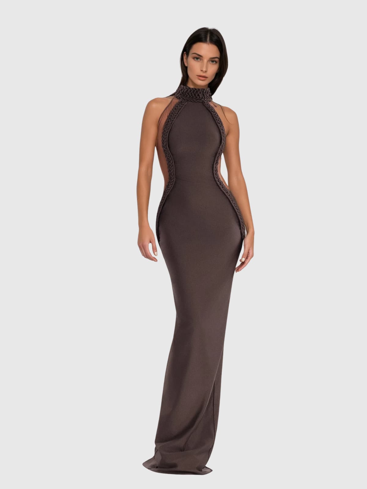 Robe longue fendue Sennit à col licou 