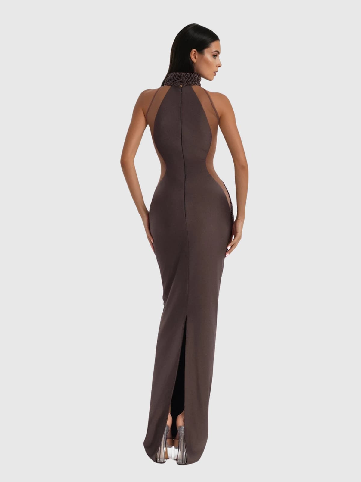Robe longue fendue Sennit à col licou 