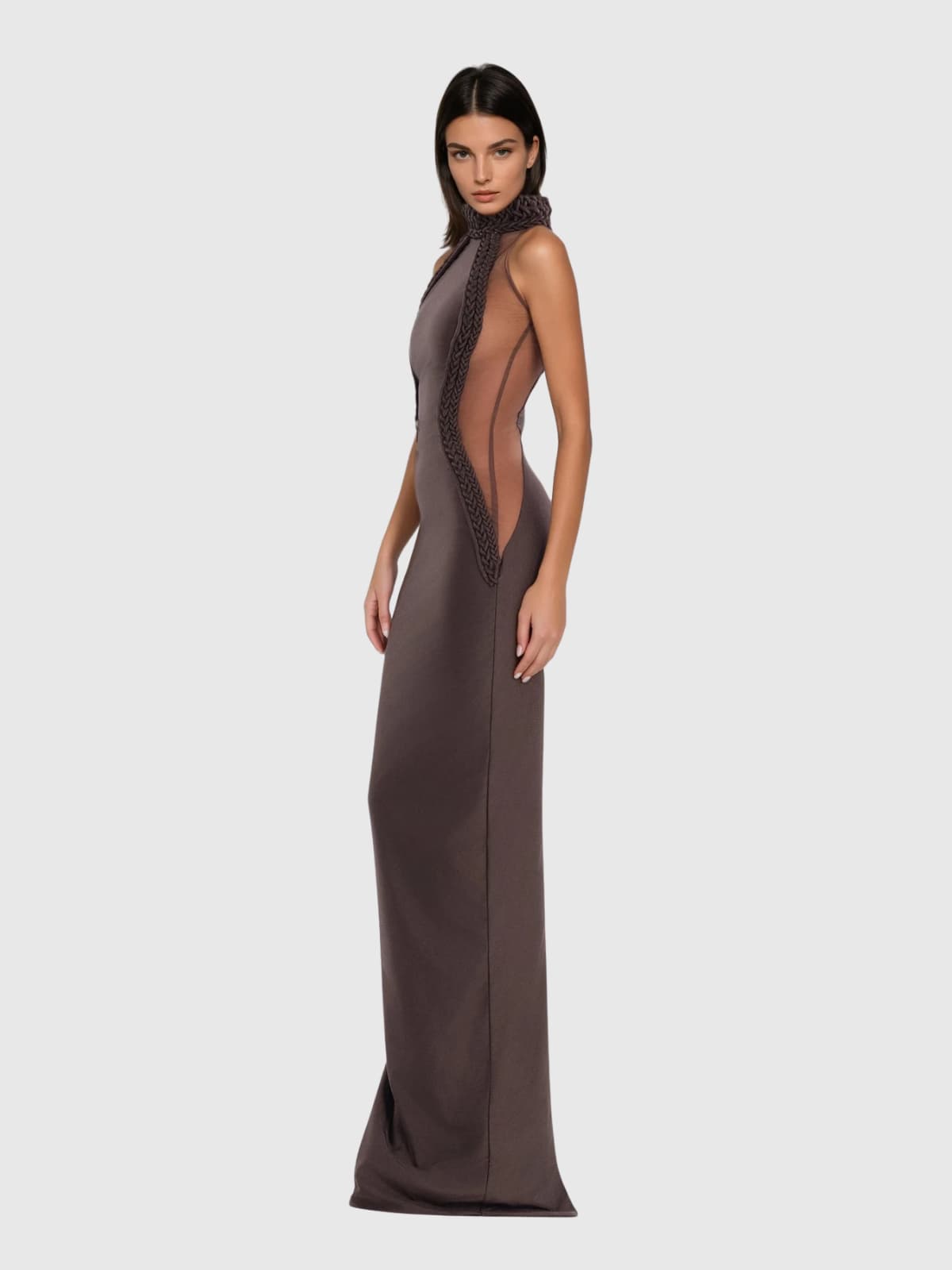 Robe longue fendue Sennit à col licou 