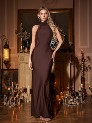 Robe longue fendue Sennit à col licou 