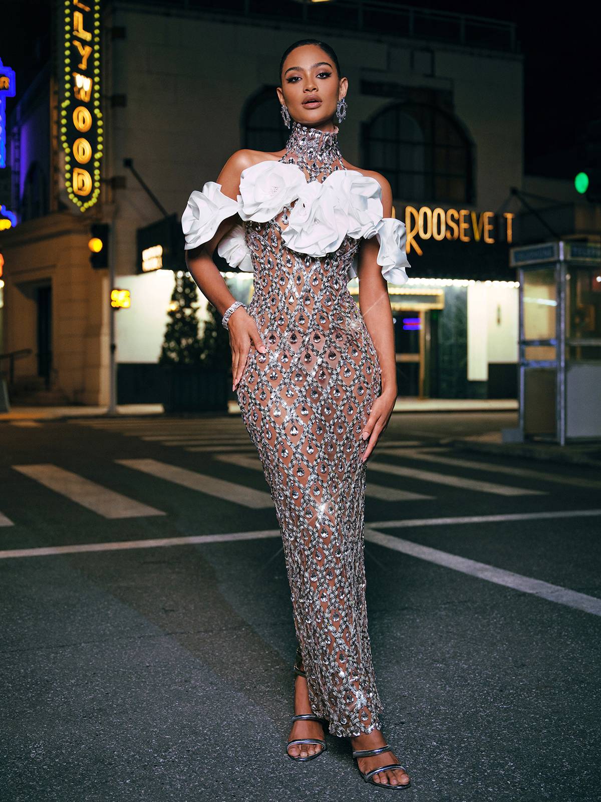 Flower Sequin Crystal Maxi Dress