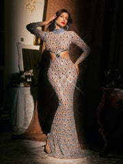 Robe maxi à col montant ornée de découpes 