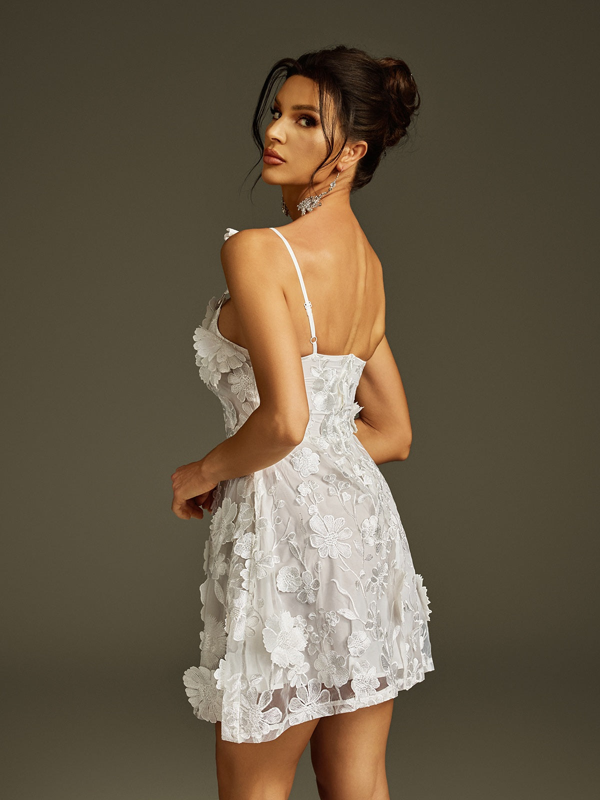 Sleeveless Flower Embroidered Mini Dress