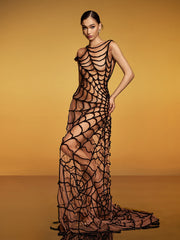 Sleeveless Cobweb Mesh Maxi Dress