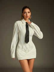 Robe courte à col et manches longues 